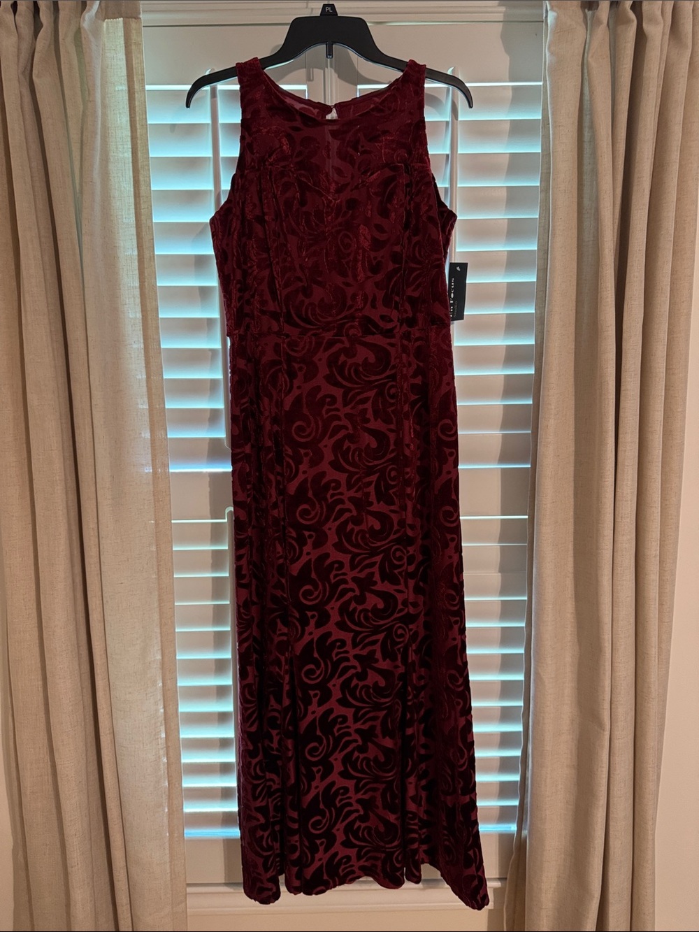 Elegant Burgundy Burnout Velvet Maxi Dress